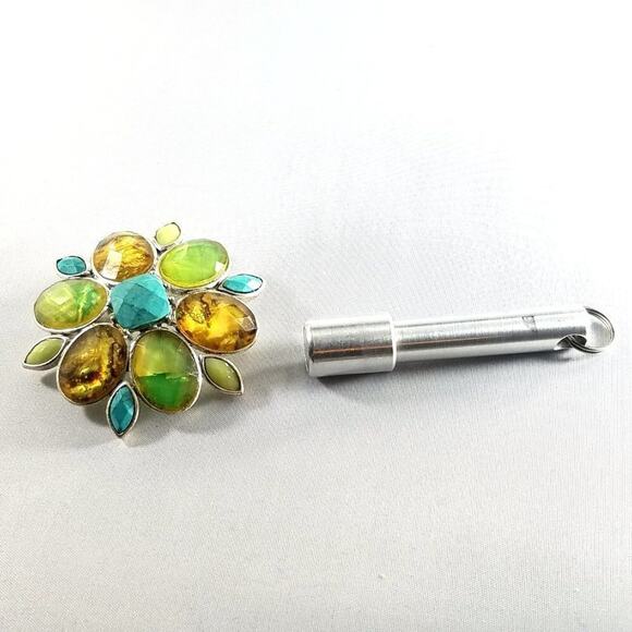 Vintage Liz Claiborne Faux Gemstone Brooch, Glass Cabs, 1990s, 2 1/4 Inches - Picture 5 of 10